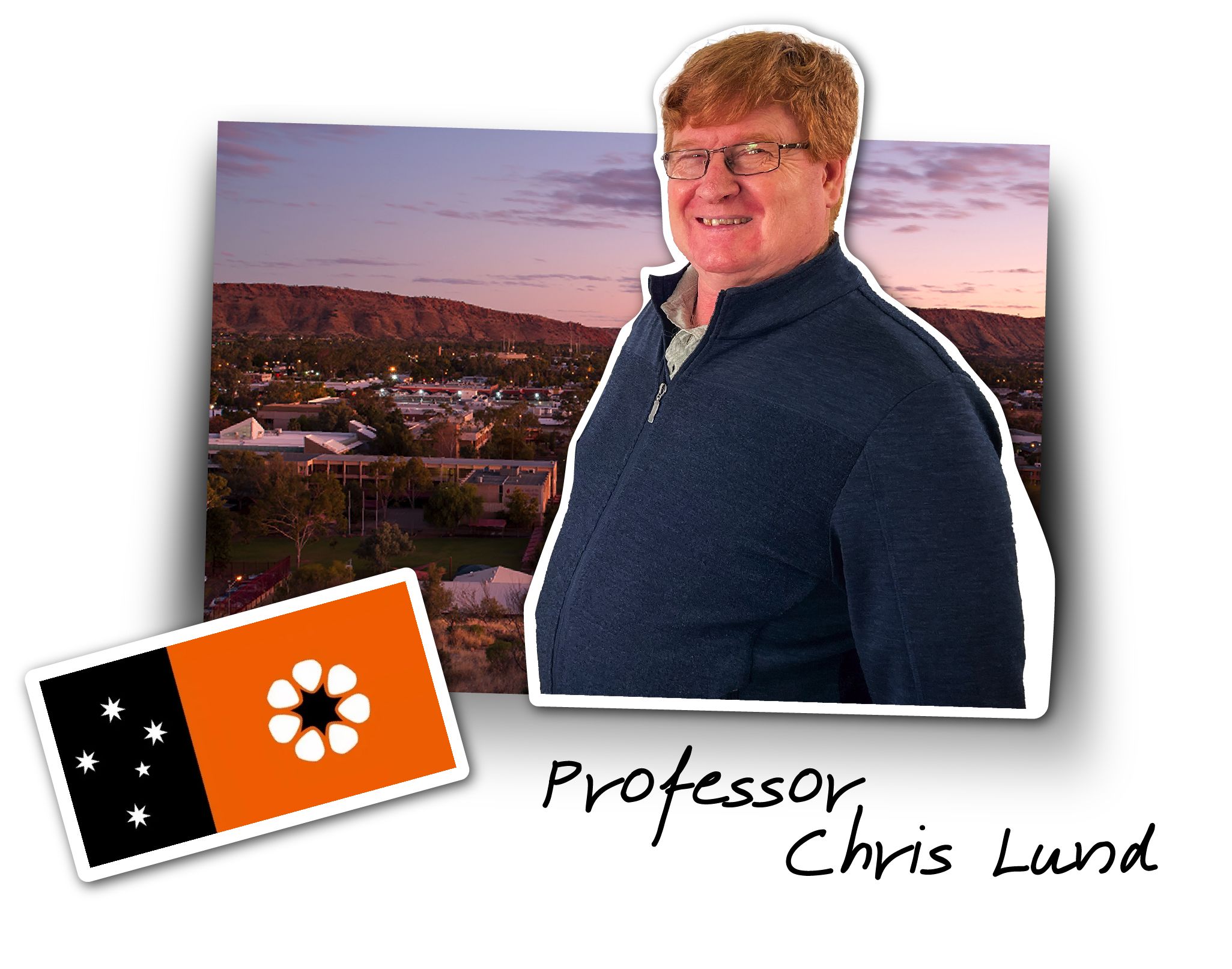 Images of Alice Springs, Professor Chris Lund and the Northern Territory Flag