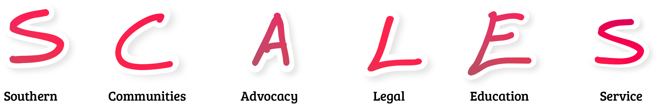 Image spells out the meaning of SCALES. S=southern, C=communities, A=Advocacy, L=Legal, E=Education, S=Services